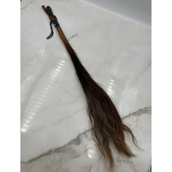 Vintage Horse Tail Fly Whisk Whip Tribal African Woven Leather Handle
